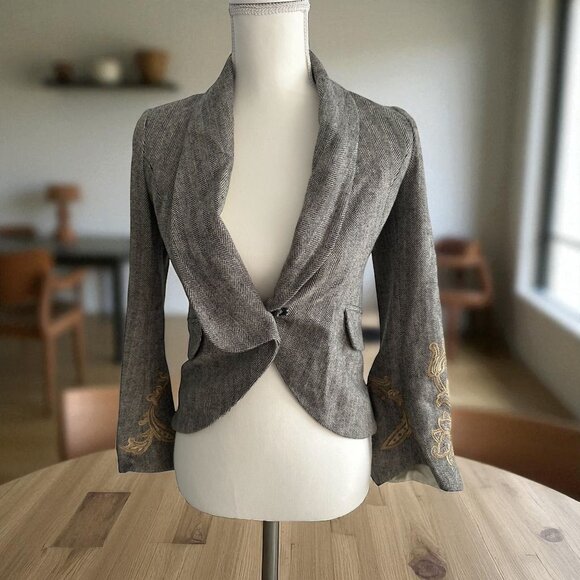 ROBERT RODRIGUEZ Herringbone Embroidered Blazer Jacket Size 0 - Picture 1 of 8